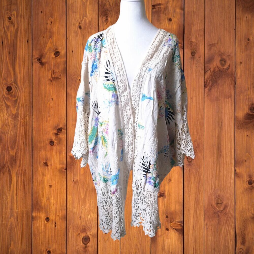 Spiaggia Dolce Women's XL Kimono Floral Crochet Fairycore Boho Cottagecore Beach